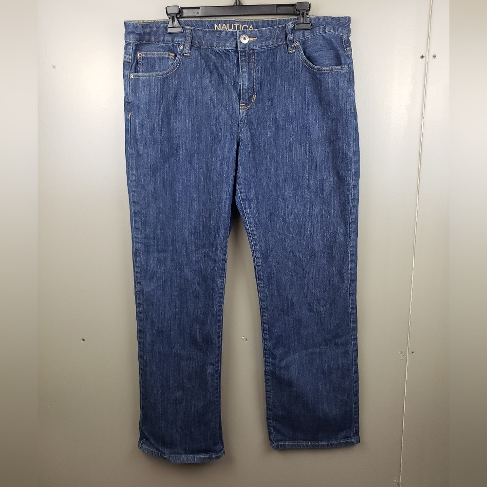 Nautica Womens Jeans Size 16 Dark Wash Cotton Spandex Flare Button Pockets